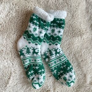 Green and White Reindeer Pattern Socks | Never Worn